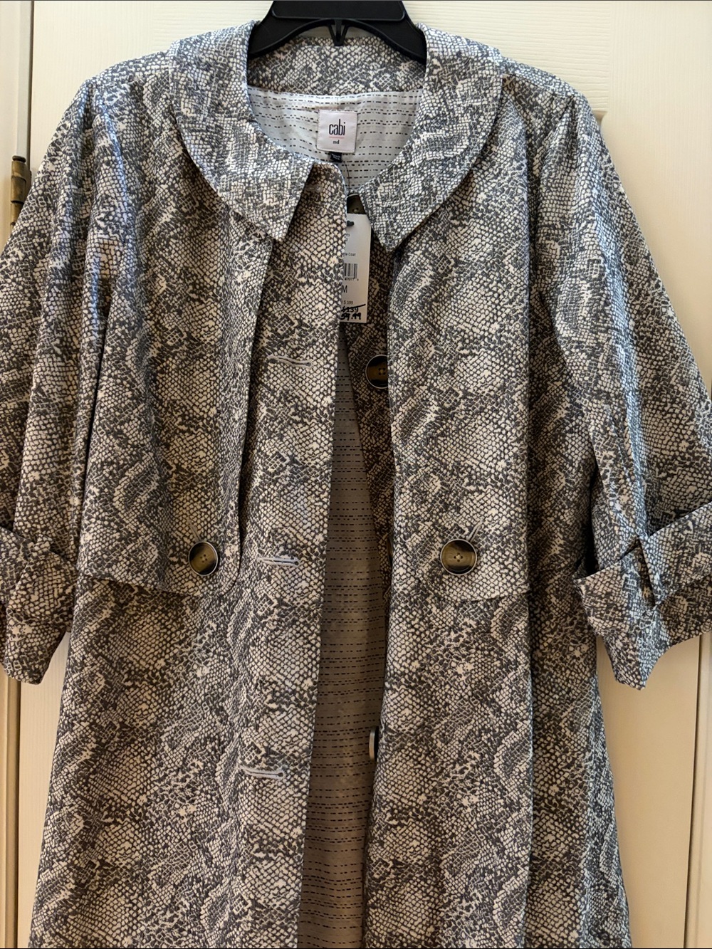 CAbi Gray Snake-Print Lightweight Trench Coat